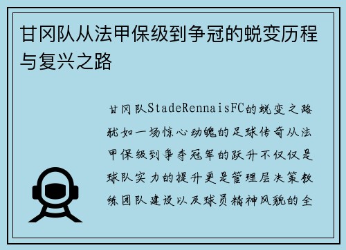 甘冈队从法甲保级到争冠的蜕变历程与复兴之路