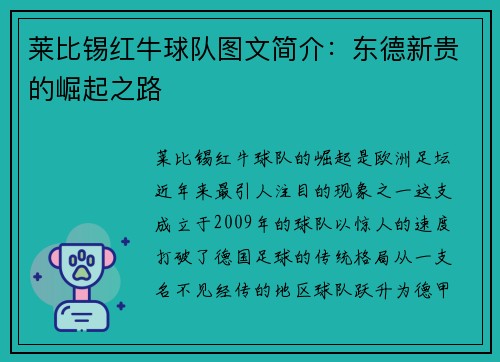 莱比锡红牛球队图文简介：东德新贵的崛起之路